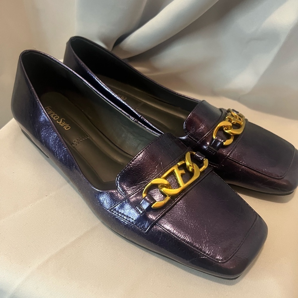Franco Sarto Purple and Gold Flats with Chain Detail - Picture 2 of 14